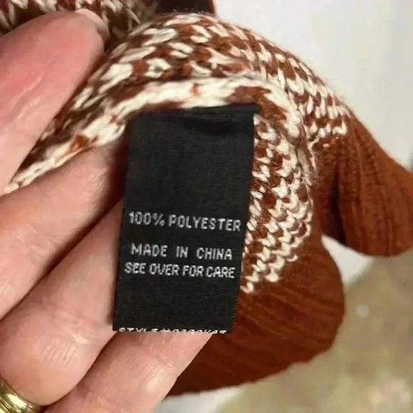 Fortune & Ivy Womens Cardigan Rust & Cream XL Open Front Long Line Chevron Comfy - Picture 7 of 13